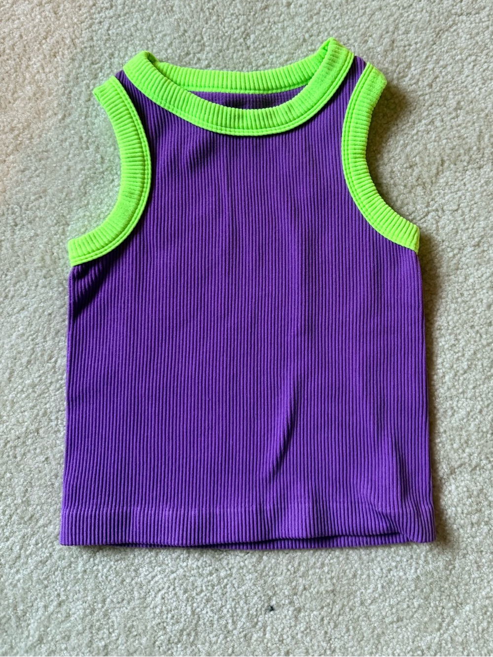 Purple Ribbed Tank with Neon Green Trim (OS)